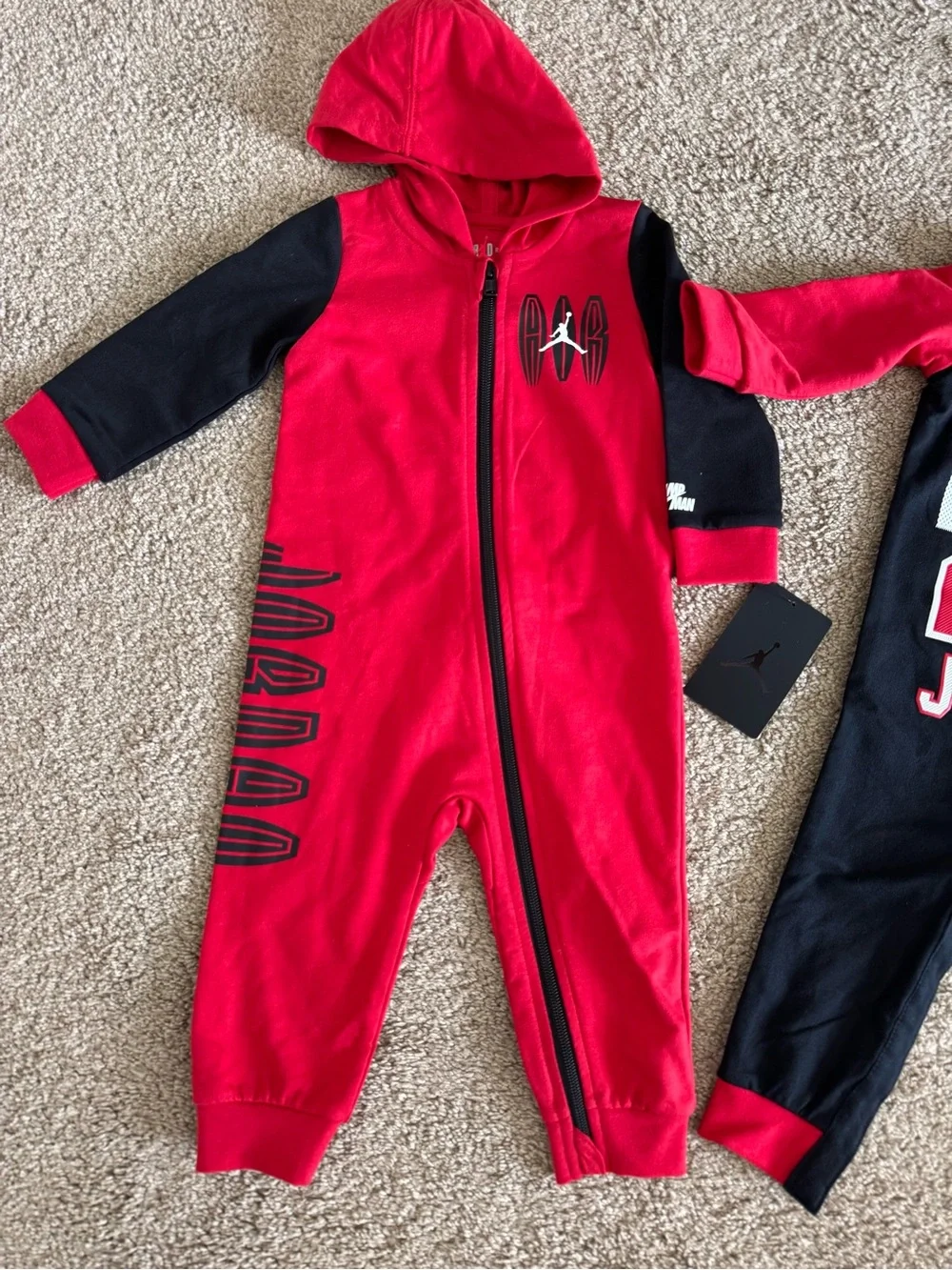 Nike Jordan Baby Red & Black One-Piece Romper - Picture 3 of 5